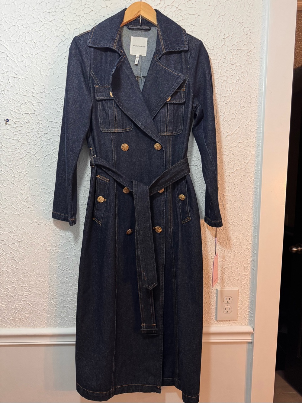 Avec Les Filles Dark Indigo Denim Double-Breasted Coat Dress